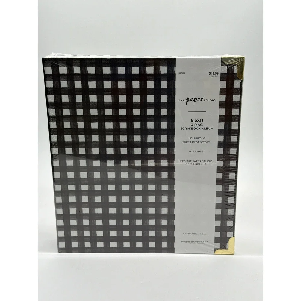 The Paper Studio 8.5x11 3-Ring Scrapbook Album Black White Buffalo Plaid 1907666